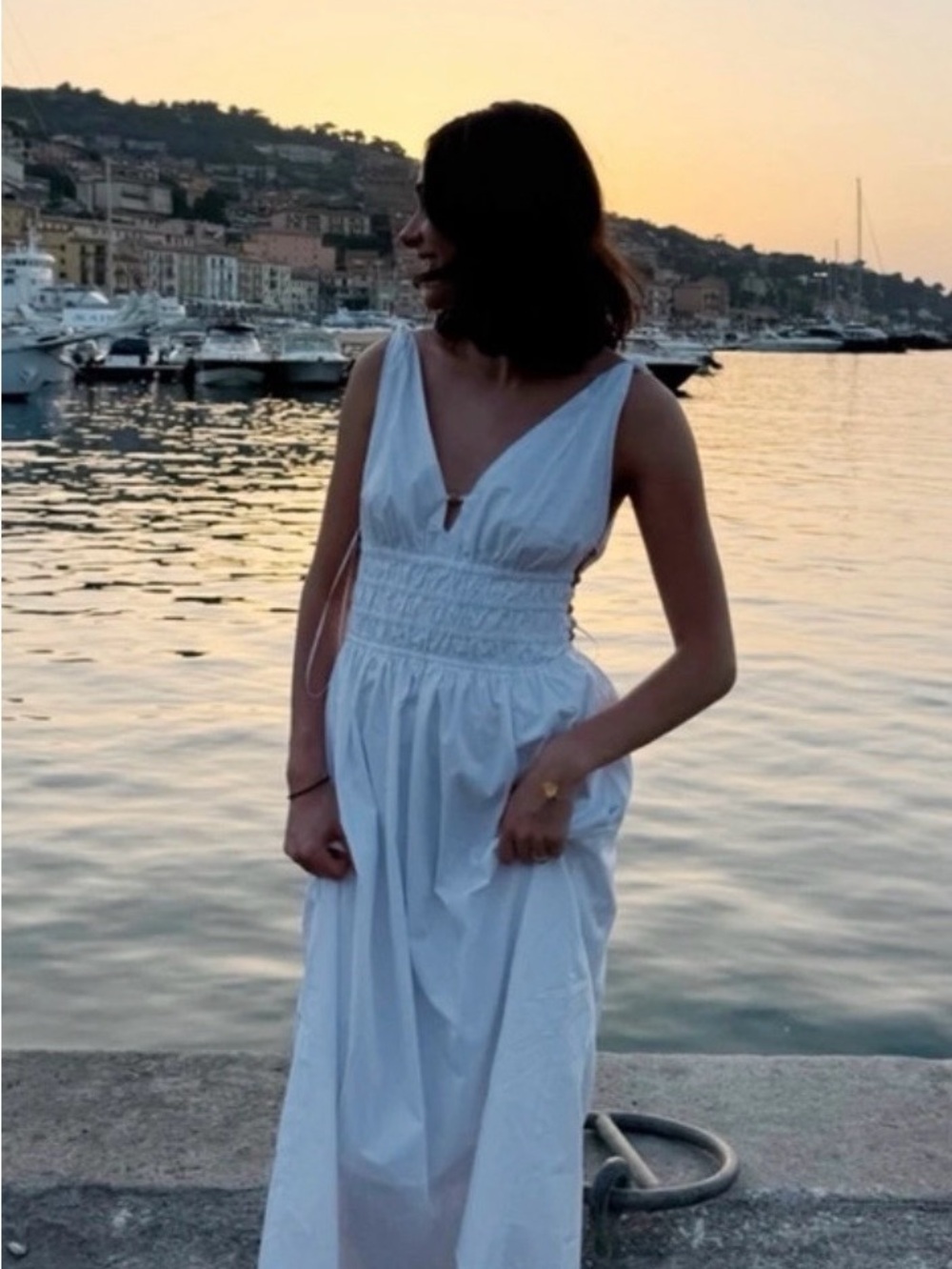 Steve Madden White V-Neck Smocked Waist Maxi Dress
